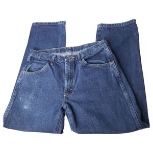 Rustler's Mens Worn in Right Comfy Dark Wash Unisex Rigid Cotton Jeans 34"×29